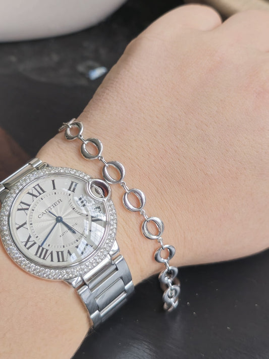 New Solid 9ct White Gold Circles Chain BRACELET 7.5inch Hallmarked Fancy