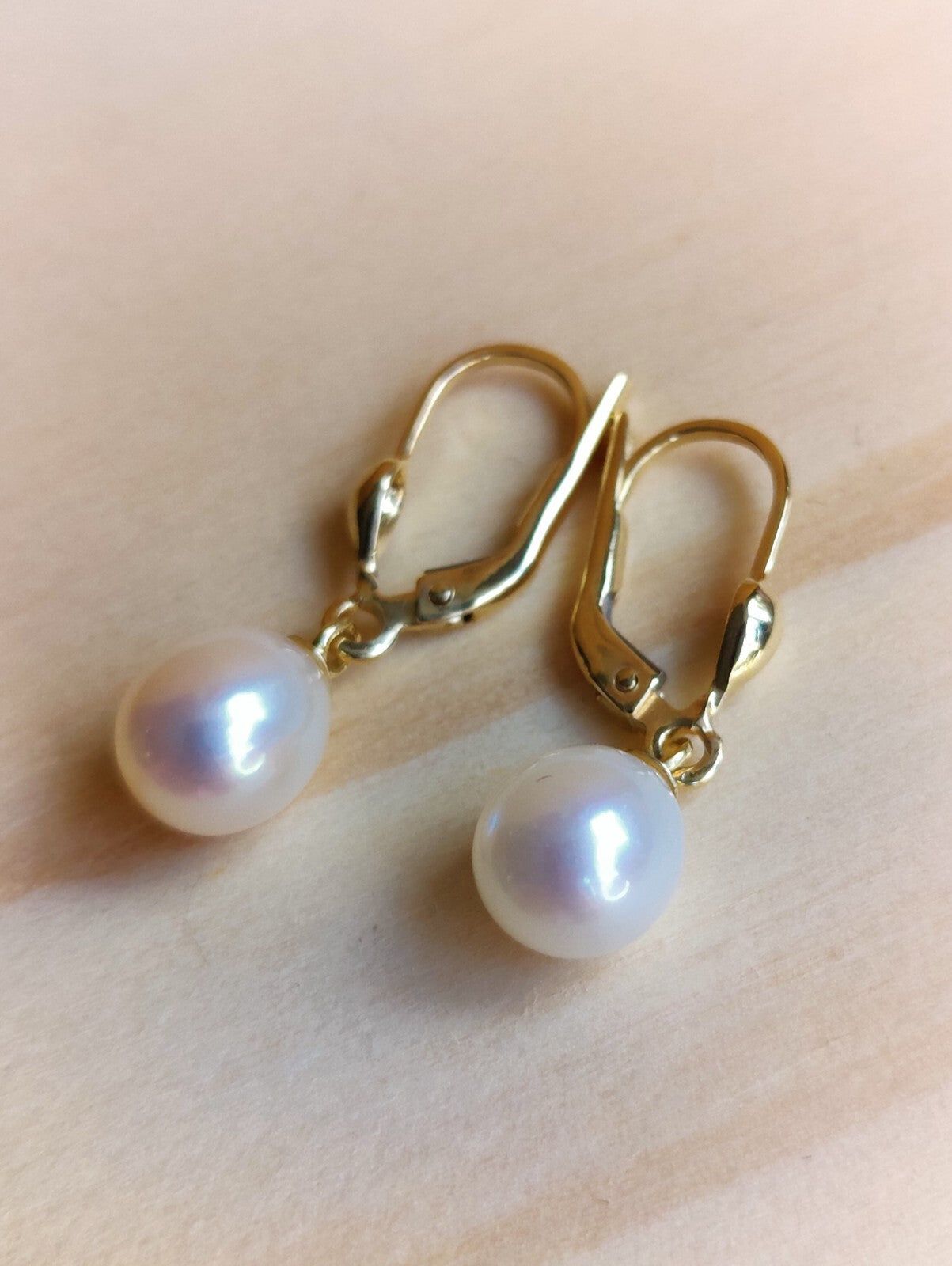 Solid 9ct Yellow Gold Pearl Drop Earrings Genuine Real Pearl Hallmarked