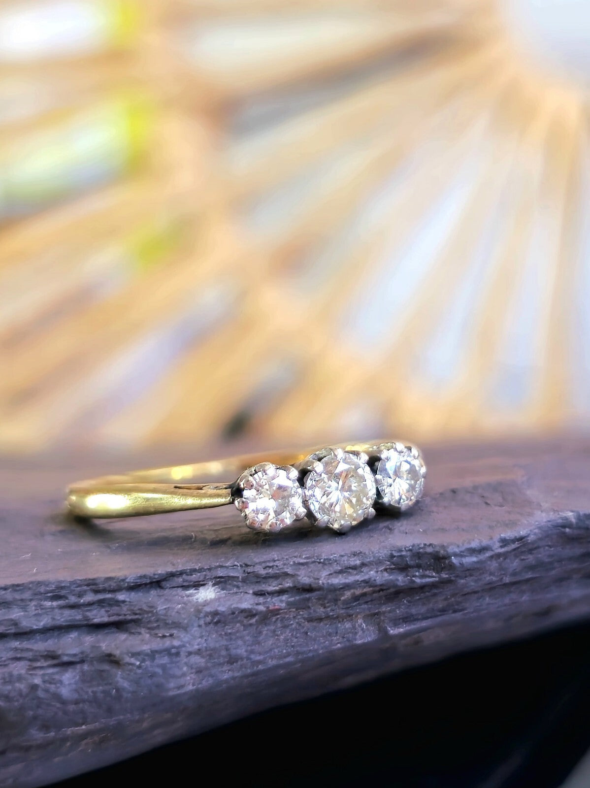 Solid 18ct Yellow Gold & Platinum Trilogy 0.40ct Diamond Ring, H, VS1-VS2 Size M