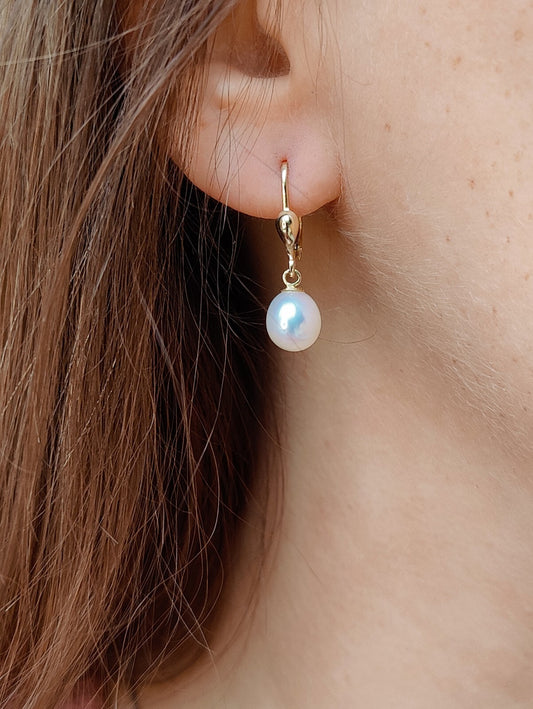 Solid 9ct Yellow Gold Pearl Drop Earrings Genuine Real Pearl Hallmarked