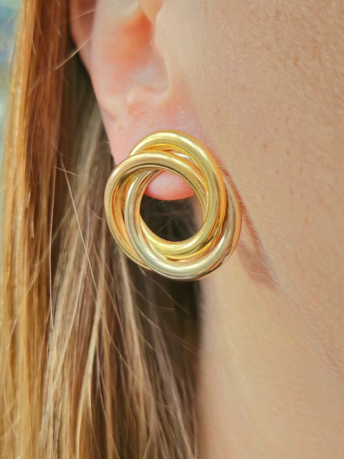 18ct Solid Yellow Gold Twisted Earrings Stud Knot Trinity Studs 28mm 7.6grams