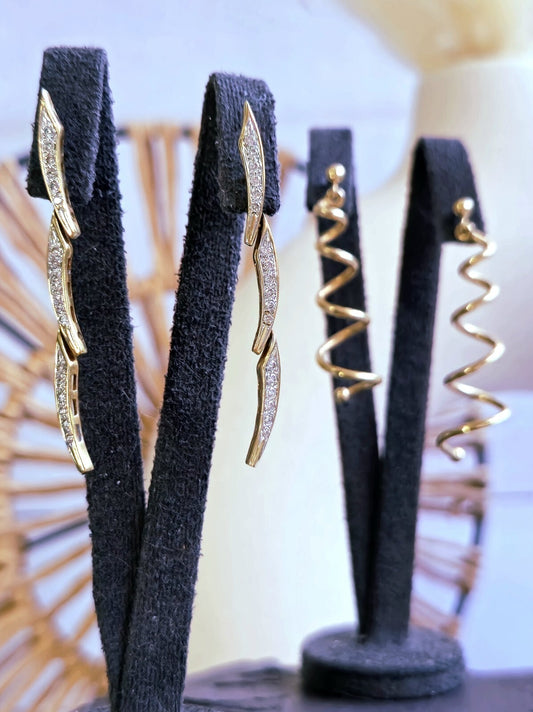 18k Yellow Gold Diamond Drop Earrings Long Segments Butterfly Hallmarked 45mm