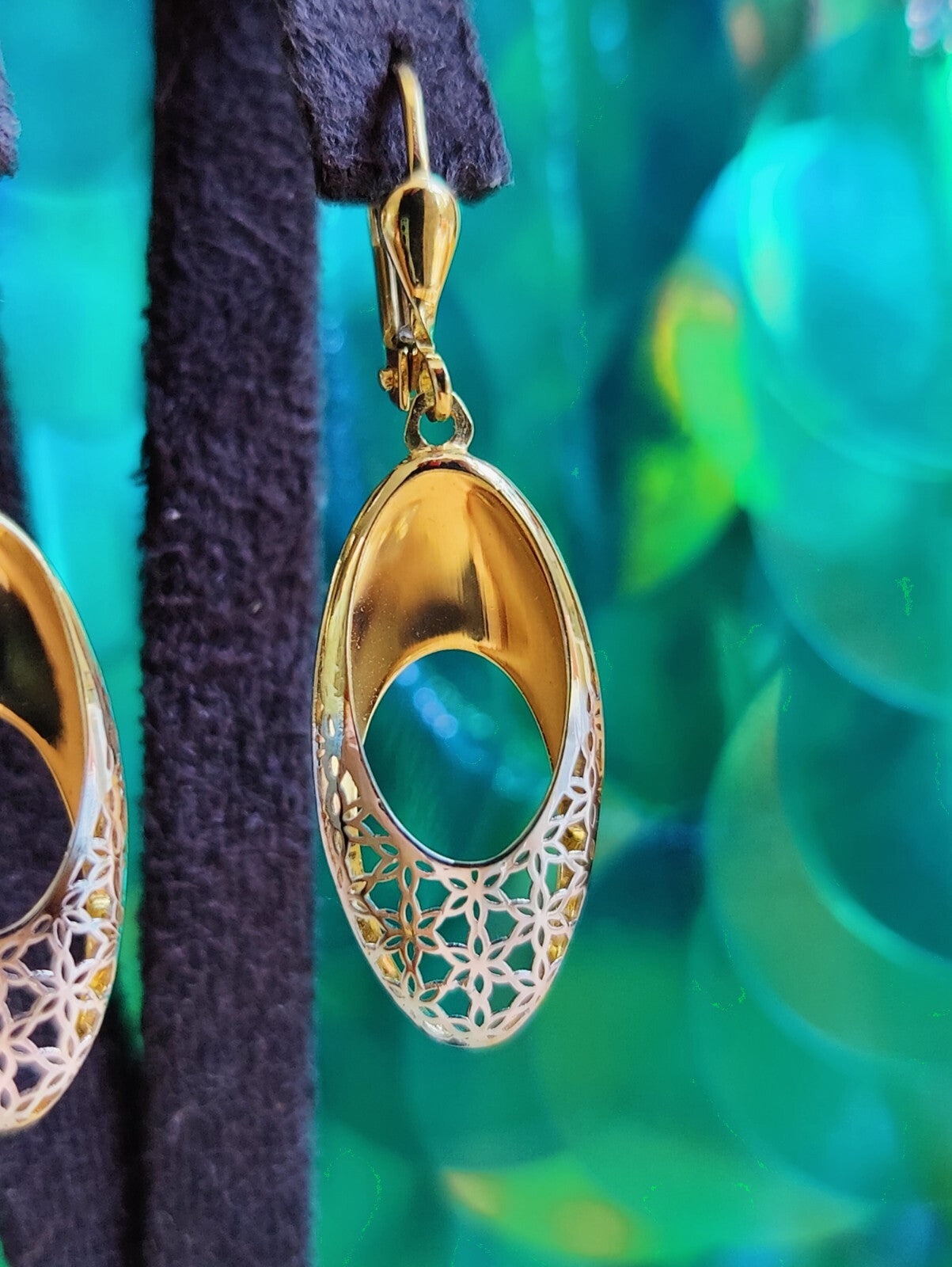 New 9ct Yellow/White Gold Drop Dangly Earrings Hallmarked Decorative Pattern