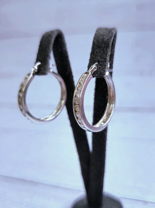 9K White Gold Hoop Diamond Earrings 0.50ct 25mm Diameter 6.20g Hallmarked Hoops