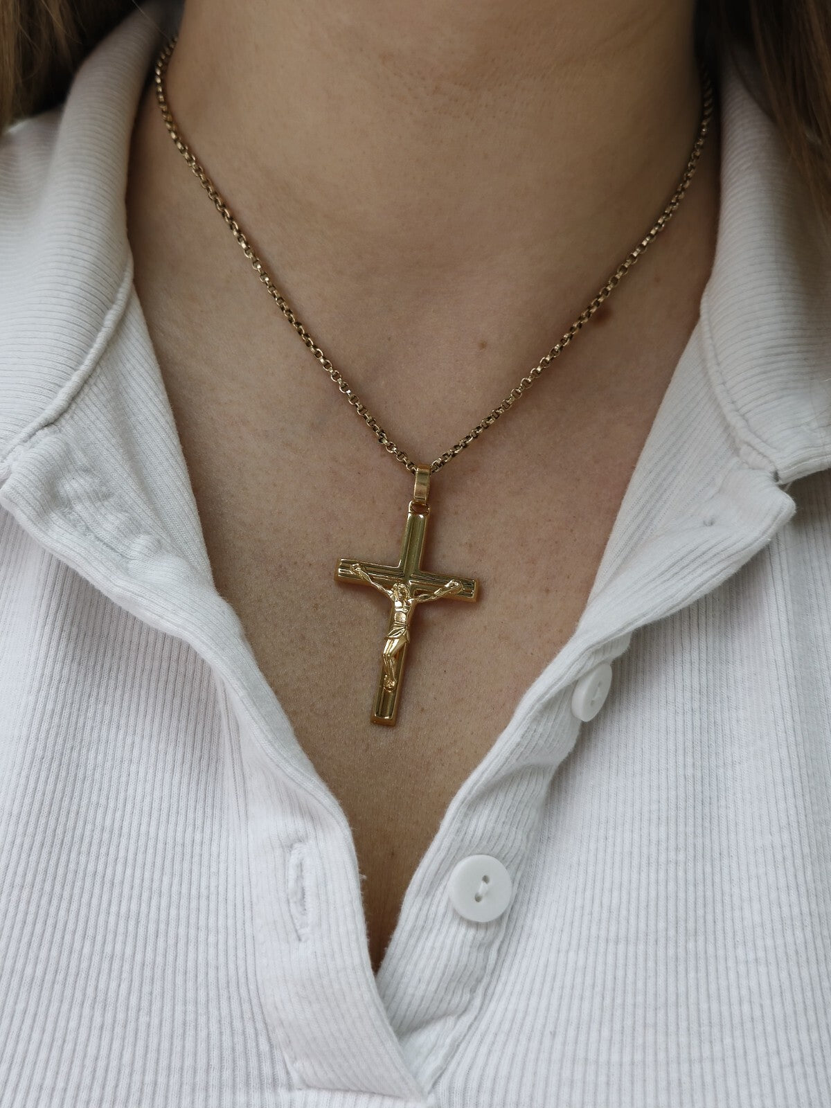 New Solid 9ct Yellow Gold Square Cross with Jesus Pendant 50mm x 30mm Hallmarked