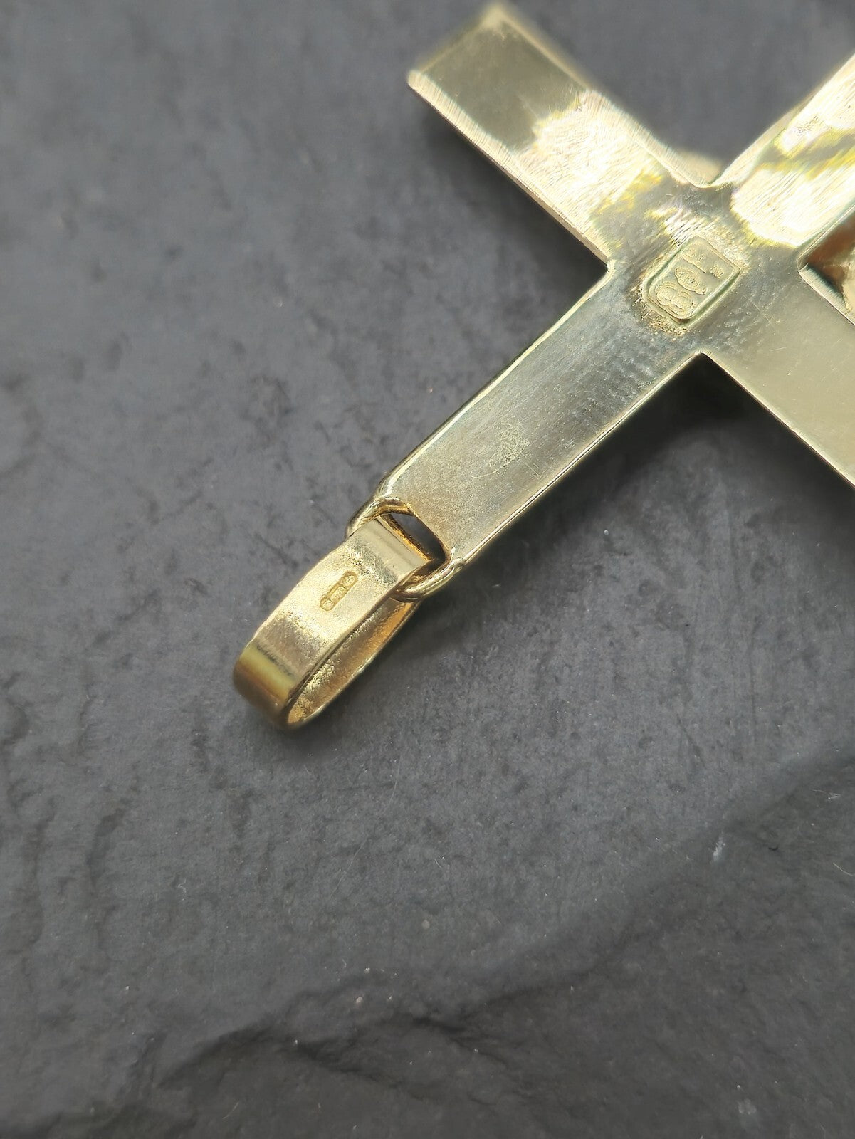 New Solid 9ct Yellow Gold Square Cross with Jesus Pendant 50mm x 30mm Hallmarked
