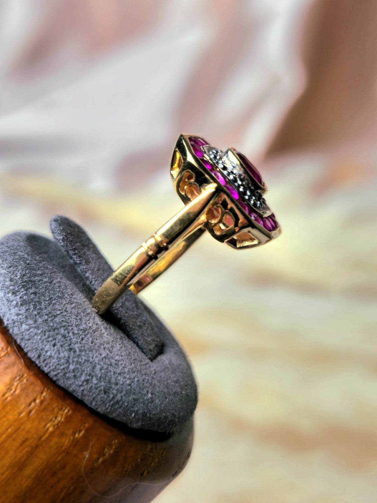 New 18ct Yellow Gold Coctail Square Ruby Ring with 1ct Oval Ruby