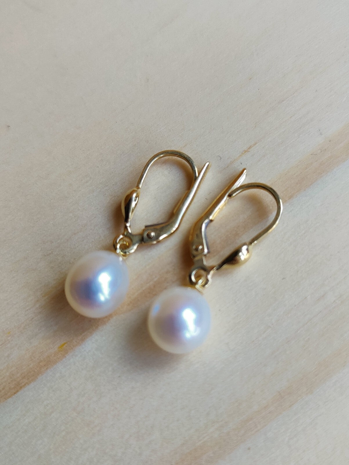 Solid 9ct Yellow Gold Pearl Drop Earrings Genuine Real Pearl Hallmarked