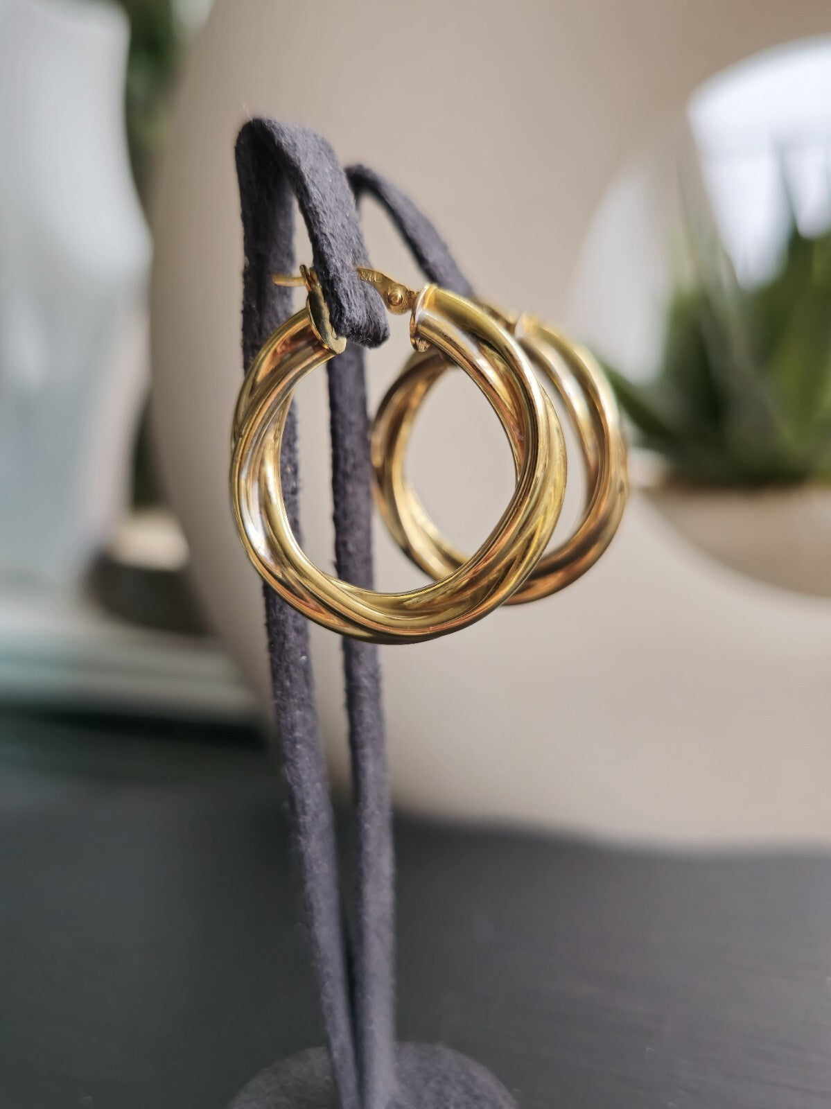 9ct Solid Yellow Gold Twisted Hoop Earrings Creole Hoops 28mm 4.5g Hallmarked