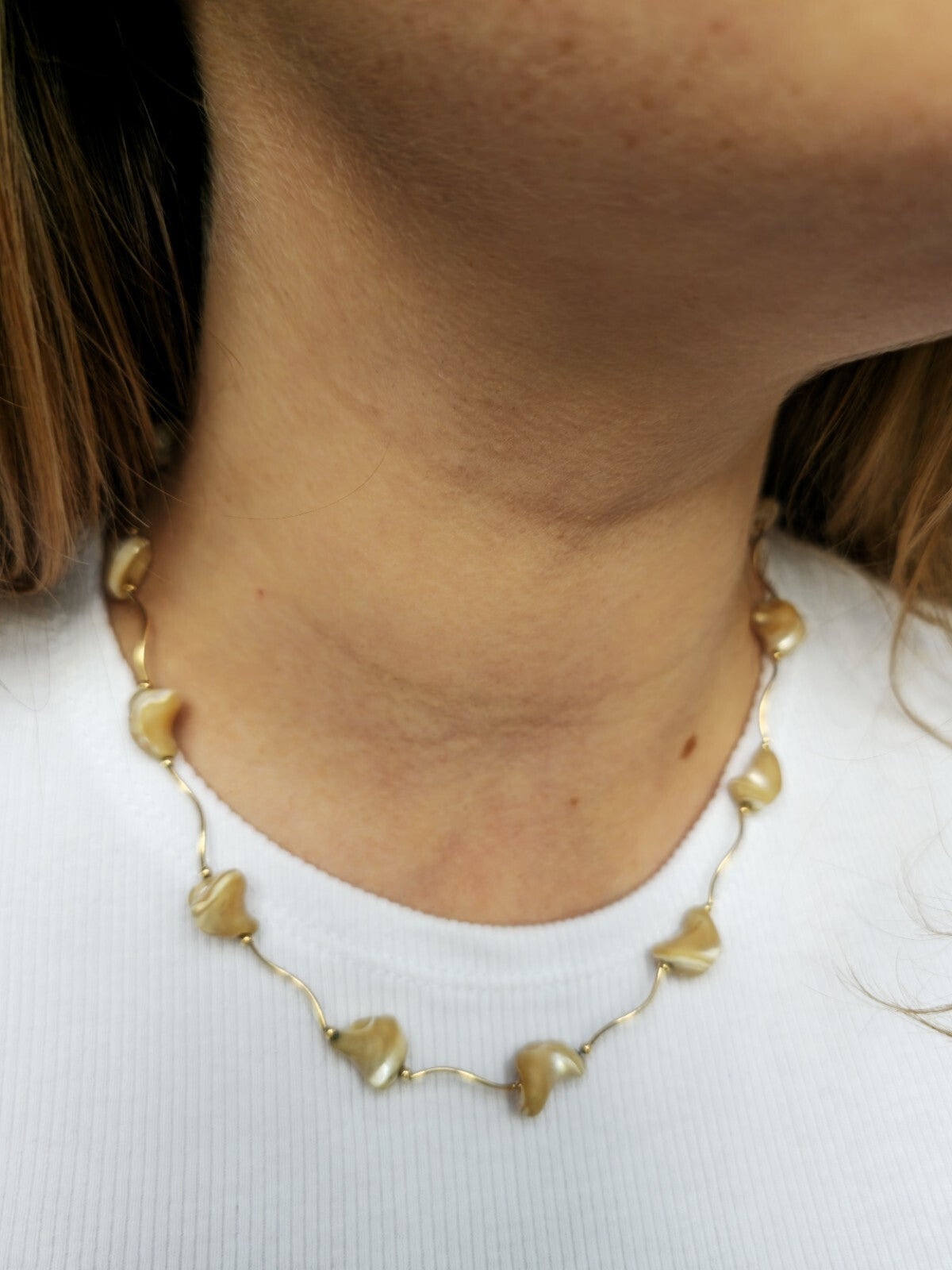 9K Yellow Gold Bars And Natural Baroque Pearls 18inch Necklace 16.5grams