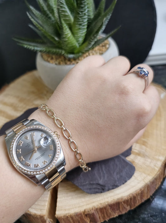 Solid 9ct Yellow Gold BRACELET Square Oval Link Style 7.5inch HALLMARKED