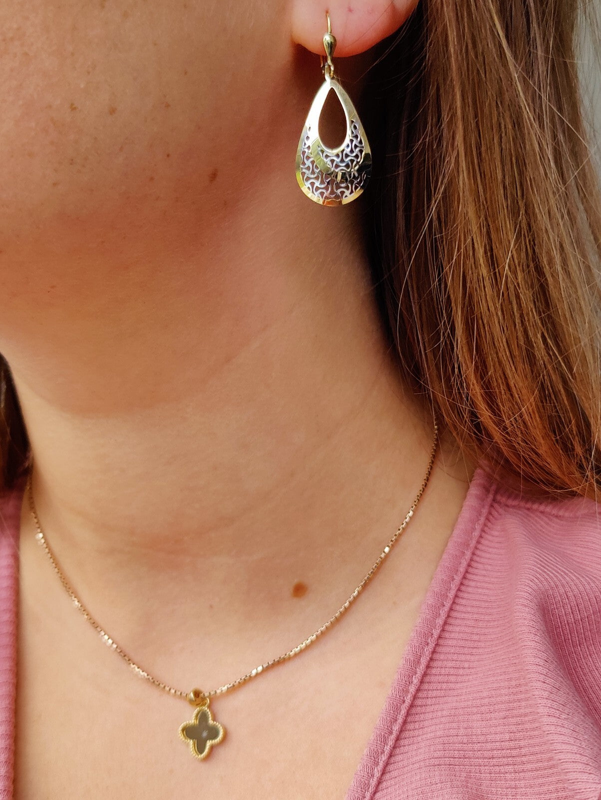 9ct Yellow/White Gold 2grams Drop Dangly Earrings Leverback Hallmarked Pear/Drop