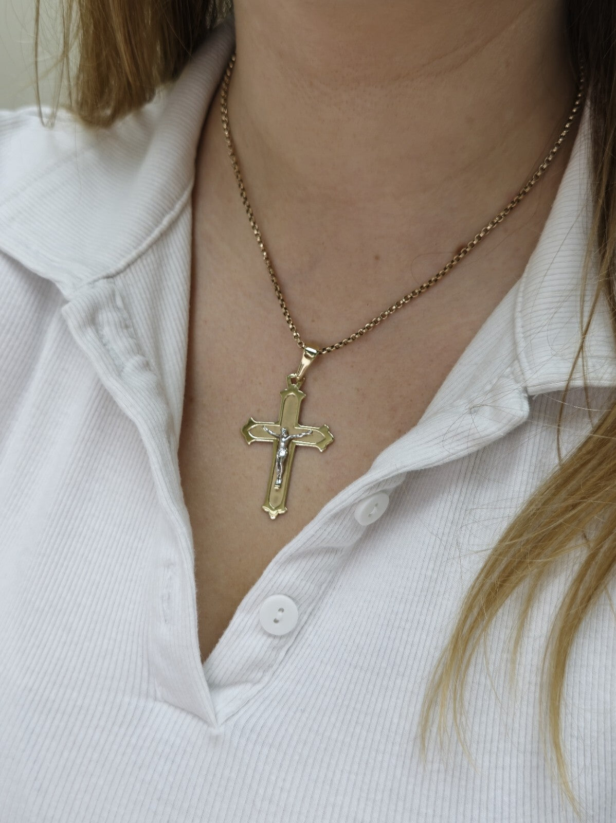 Lovely New Solid 9ct Yellow Gold Cross with Jesus Pendant 55x30mm Matt Finish