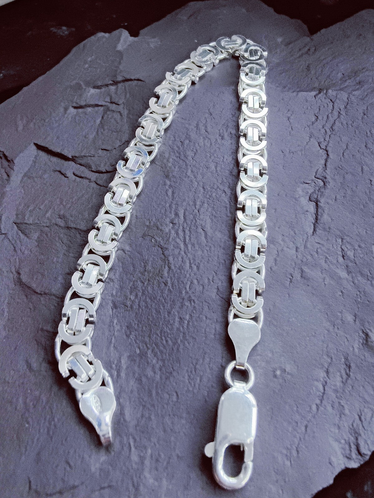 925 Sterling Silver Chunky Heavy Mens Bracelet 14.5 grams Flat Byzantine 6mm