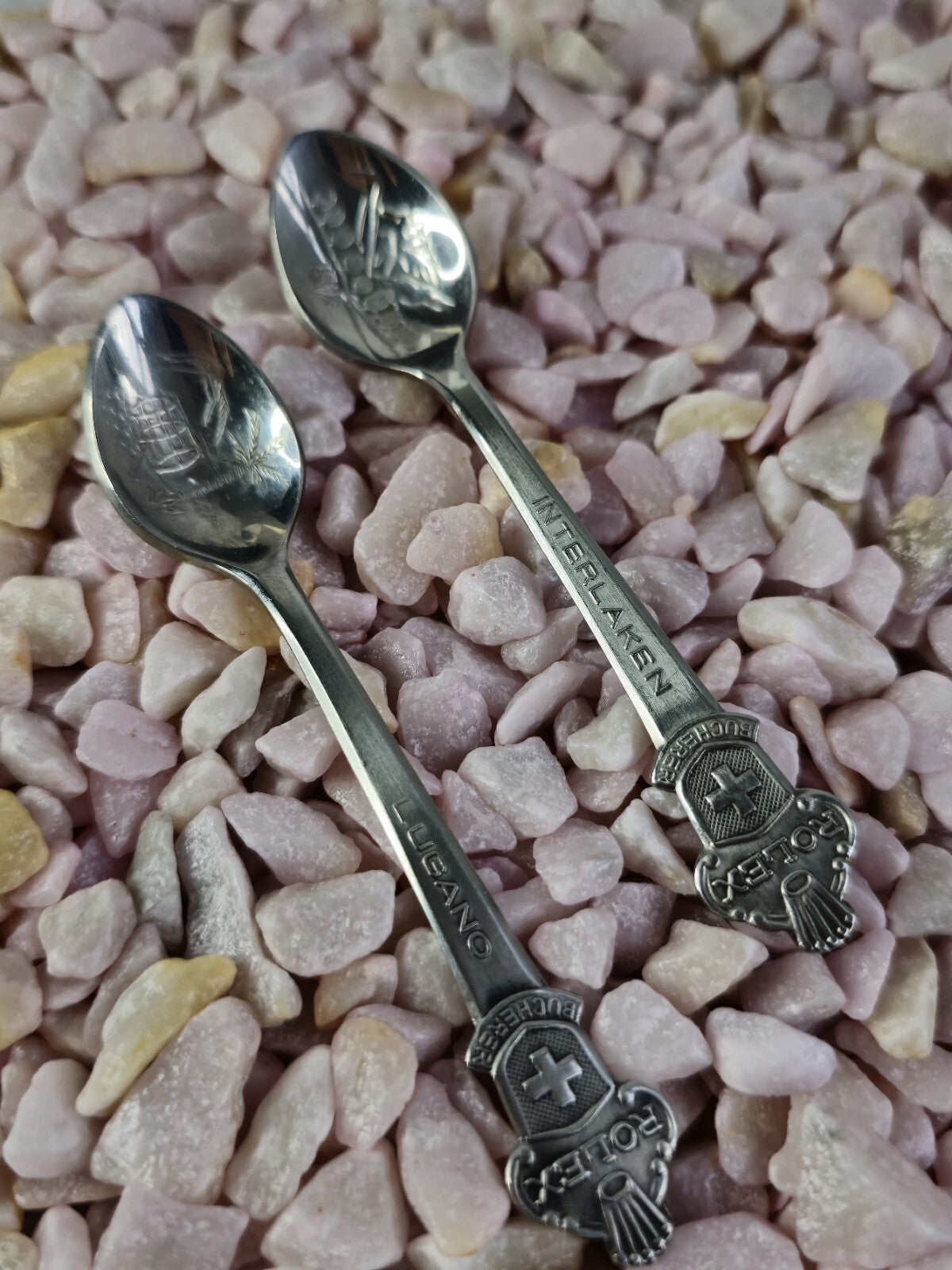 Pair ofTwo Rolex Cuillère Collector Spoon Bucherer Switzerland Interlaken Lugano