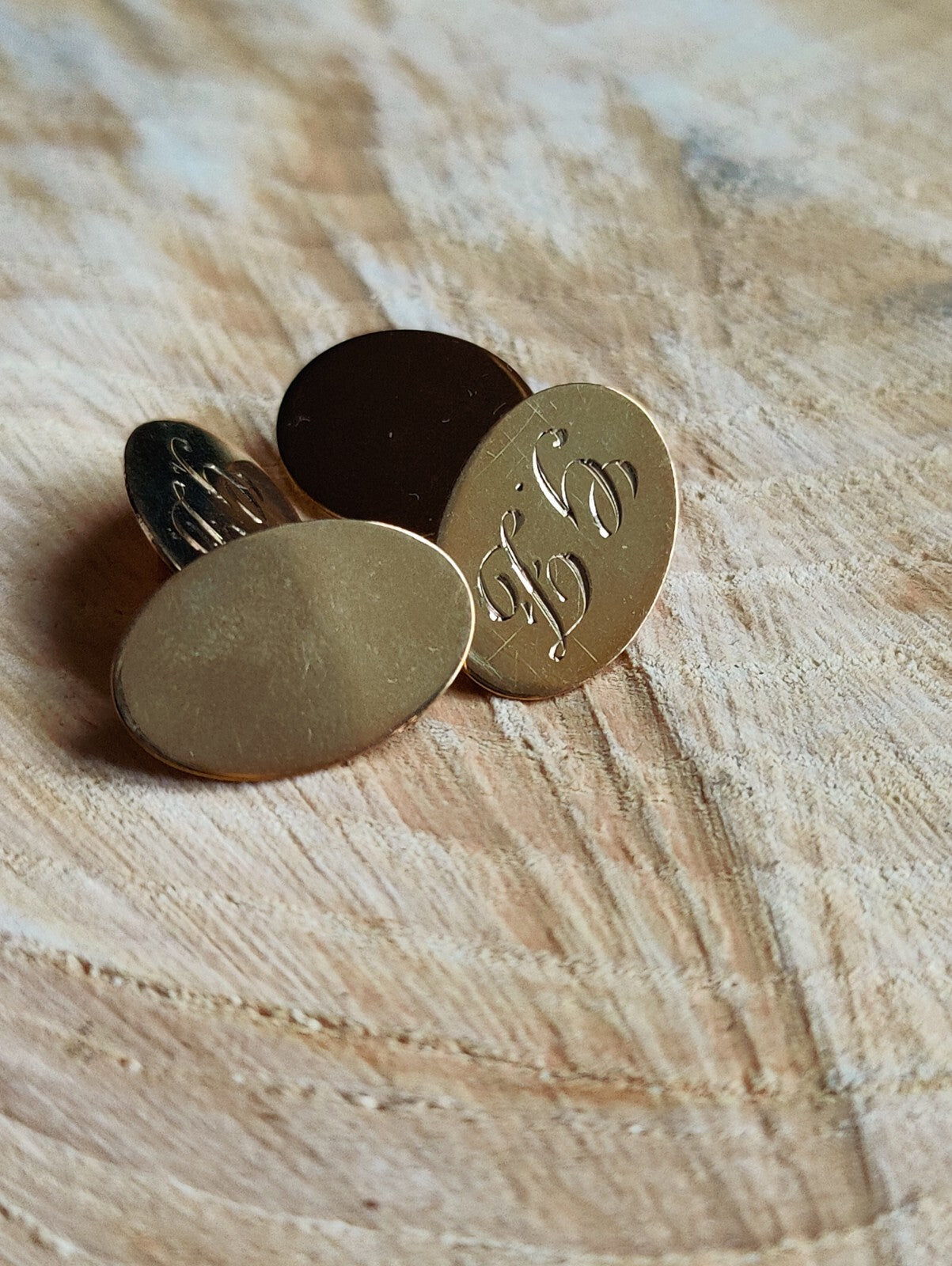 Vintage 9ct Solid Yellow Gold Classic Oval Cufflinks Engraved G.Z 4.75gram Chain