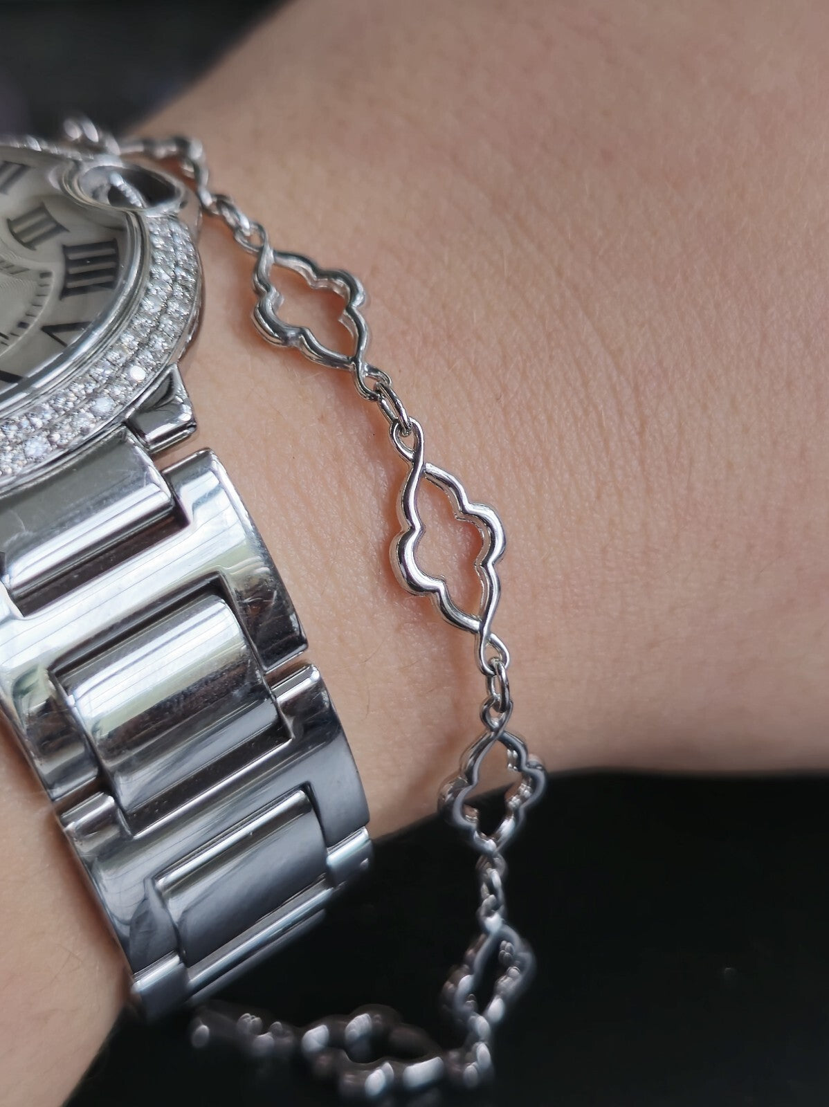 Lovely New Solid 9ct White Gold Chain Clover Motif BRACELET 7.5inch Hallmarked