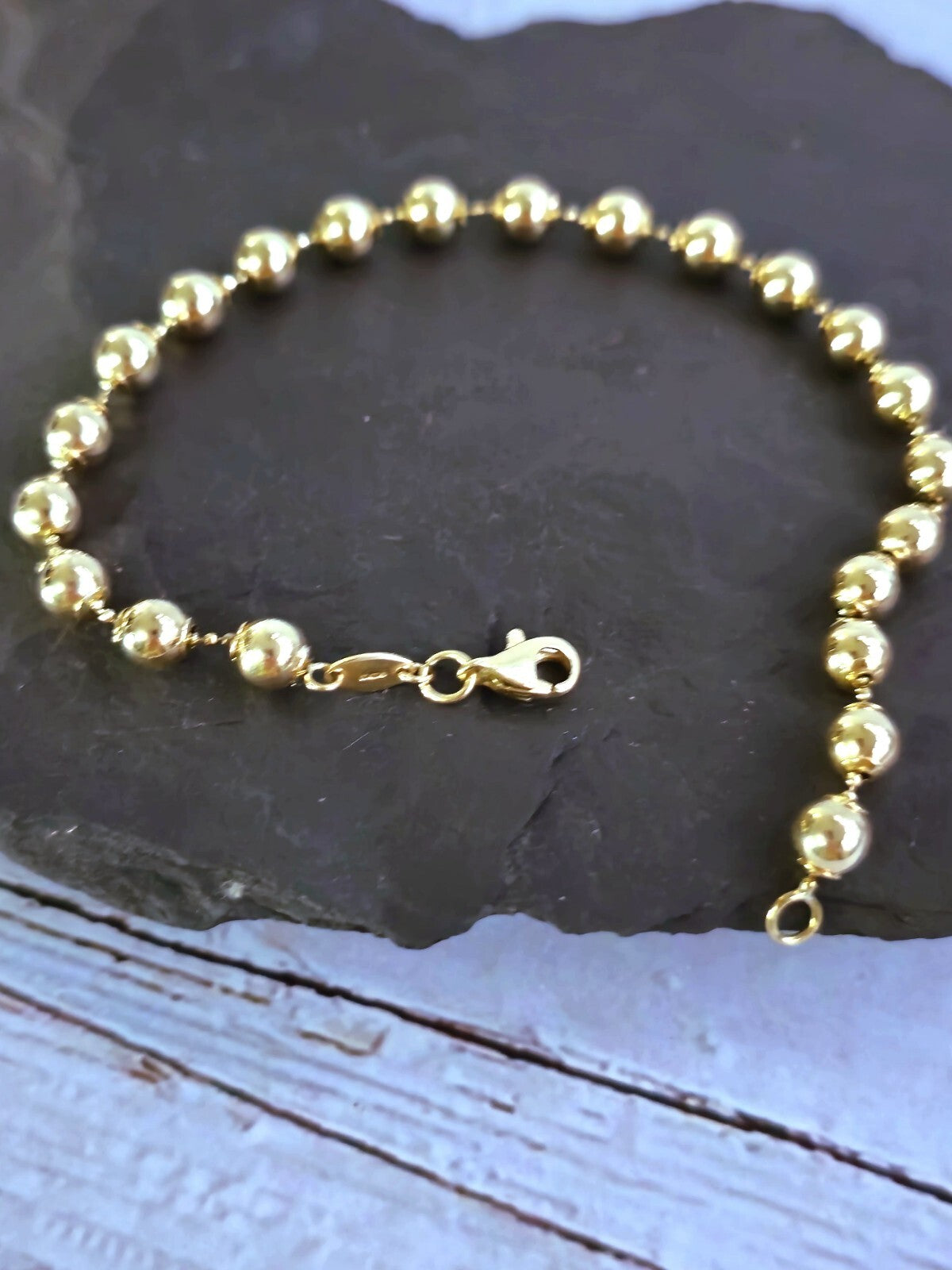 New Solid 9ct Yellow Gold Bracelet Ball Bead Balls 5mm Lovely 7,5inch long