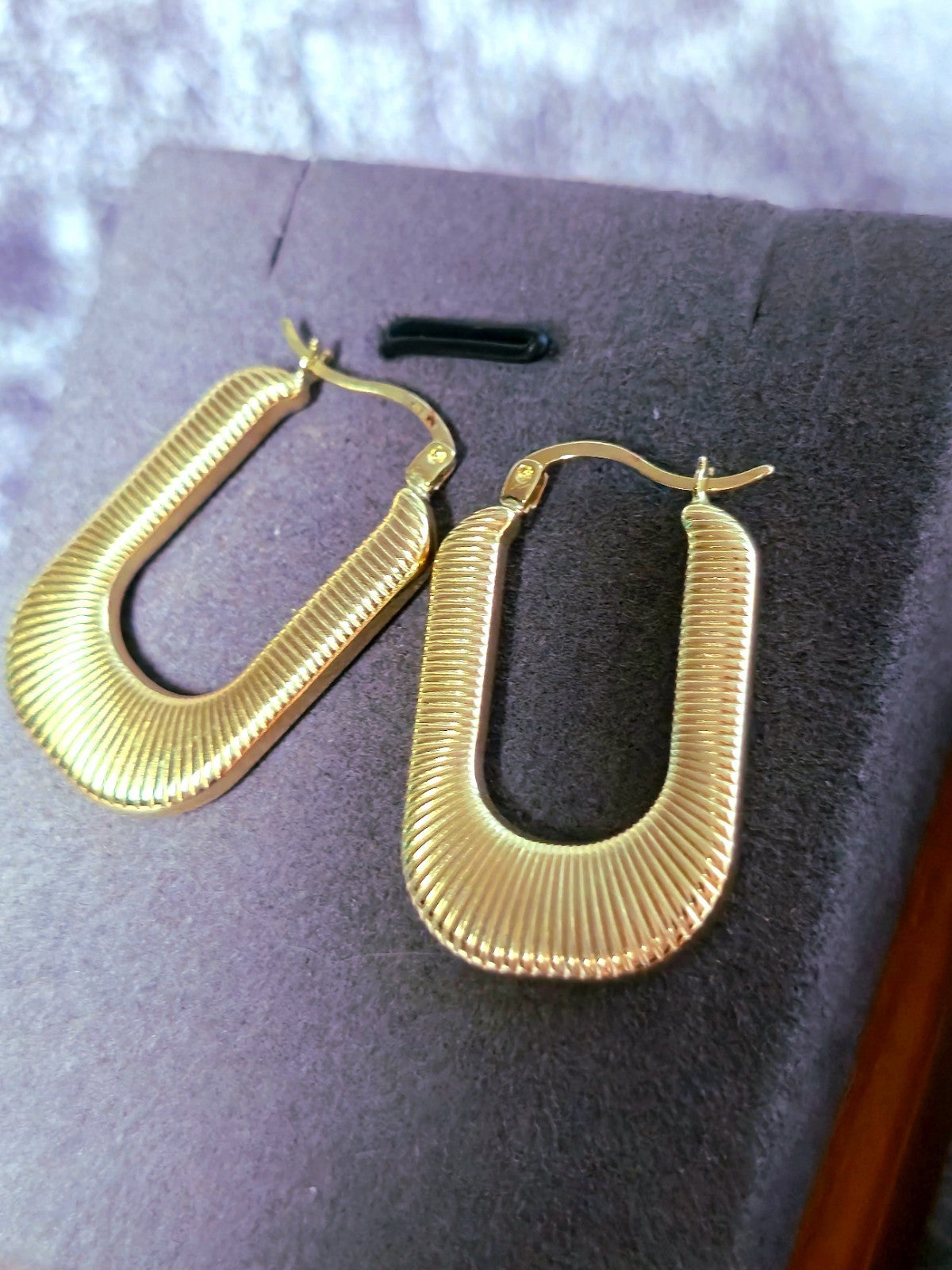 New 9ct Yellow Gold Hoop Earrings Square Oval Hoops Strip Pattern Hallmarked