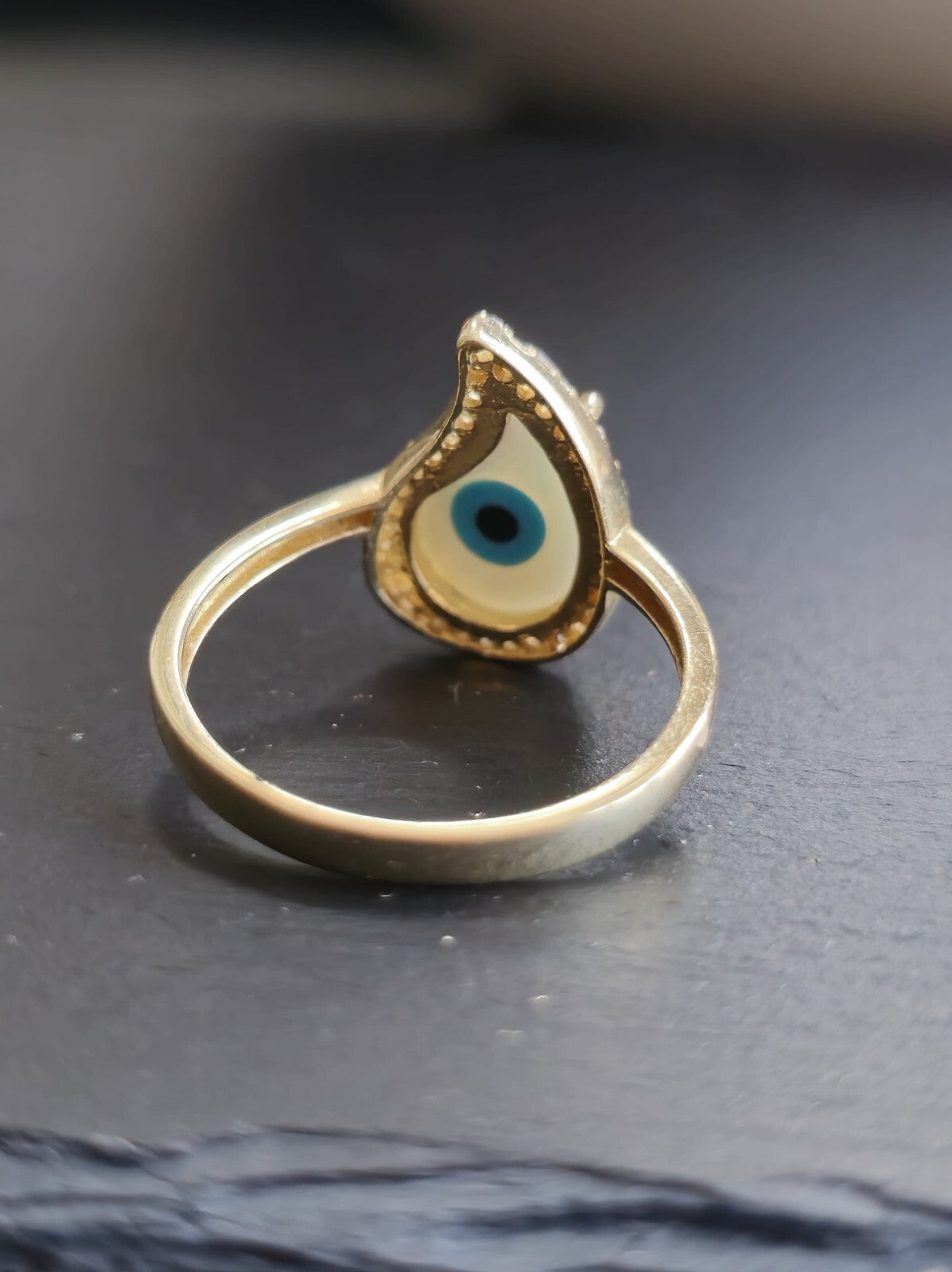 14k Yellow Gold Evil Eye Set of Ring and Earrings English Clasp