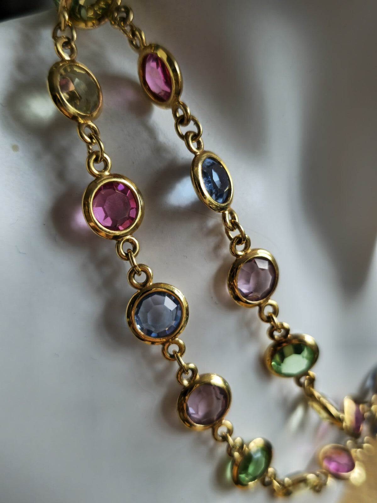 Lovely Gold Tone Bezel Set Austrian Crystal 31 Inch Necklace Multicolour