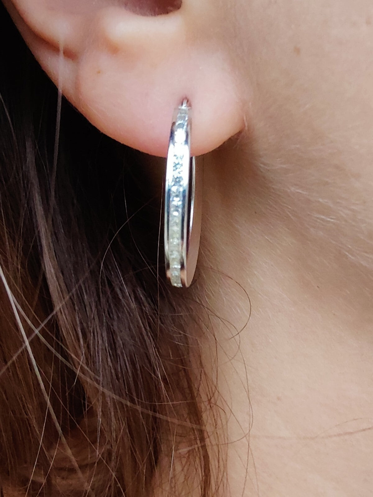 9K White Gold Hoops Cubic Zirconia Earrings 3.0 grams 25mm Hallmarked New CZ