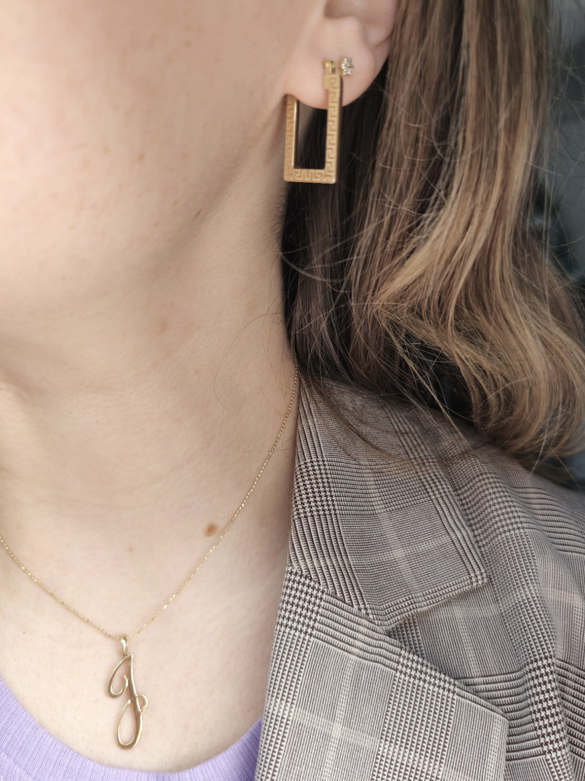 NEW 9ct Yellow Gold Greek Key Hoop Earrings Square Hoops Hallmarked