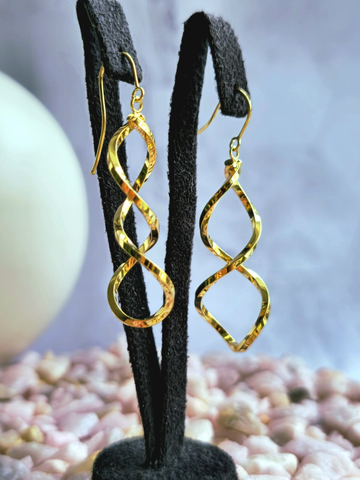 Lovely Solid 9ct Yellow Gold Twist Drop Earrings Hook Clasp Hallmarked 375 Twirl