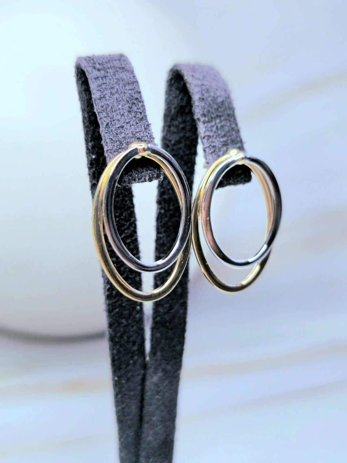 Solid 9ct Yellow/White Gold Oval Shape Stud Earrings Two Ways Studs Removable