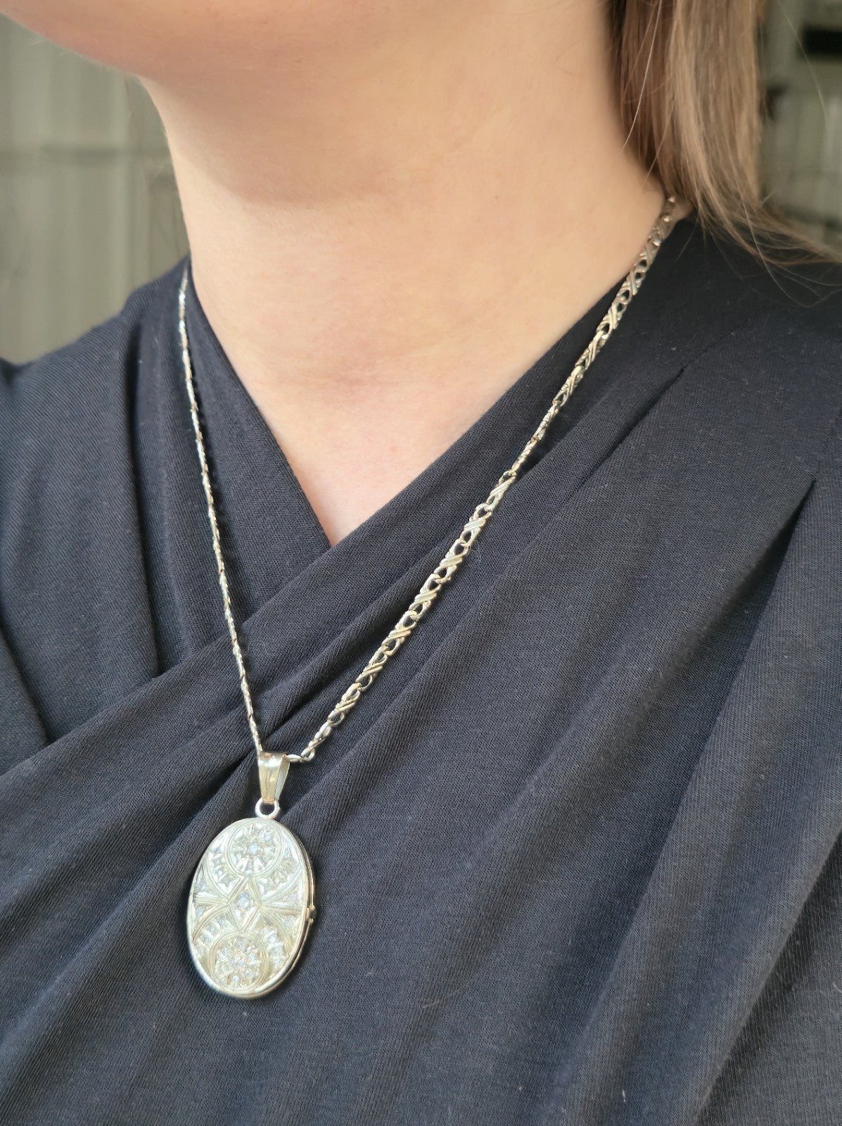 Big 14k White Gold Diamond Locket Necklace Pendant Holy Mary Christening Gift