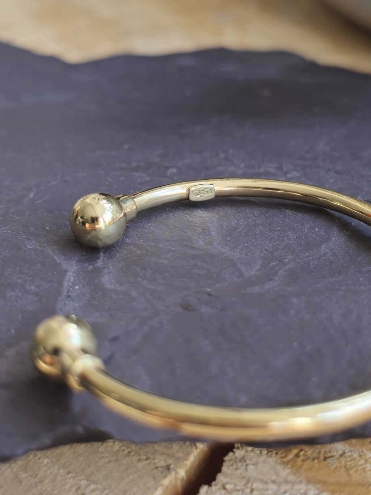 New 9k Yellow Gold TORQUE BANGLE Kids Baby TORQ BALL Open Split BRACELET Small