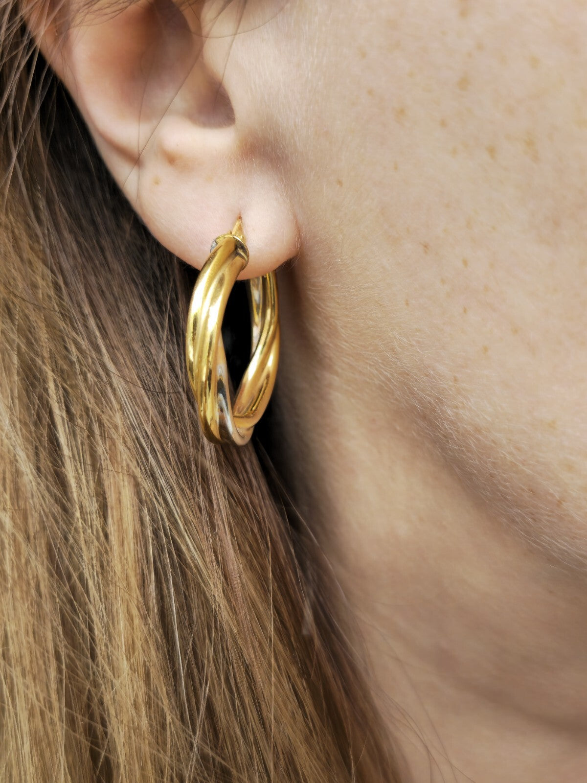 9ct Solid Yellow Gold Twisted Hoop Earrings Creole Hoops 28mm 4.5g Hallmarked