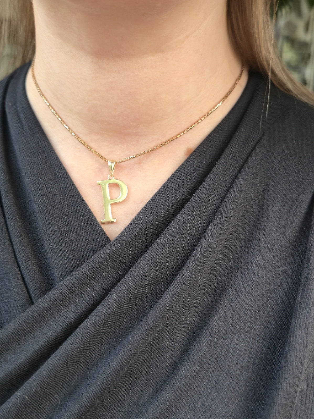 New 9K Yellow Gold Initial P Pendant Personalised 34mm Long Big Loop Hallmarked
