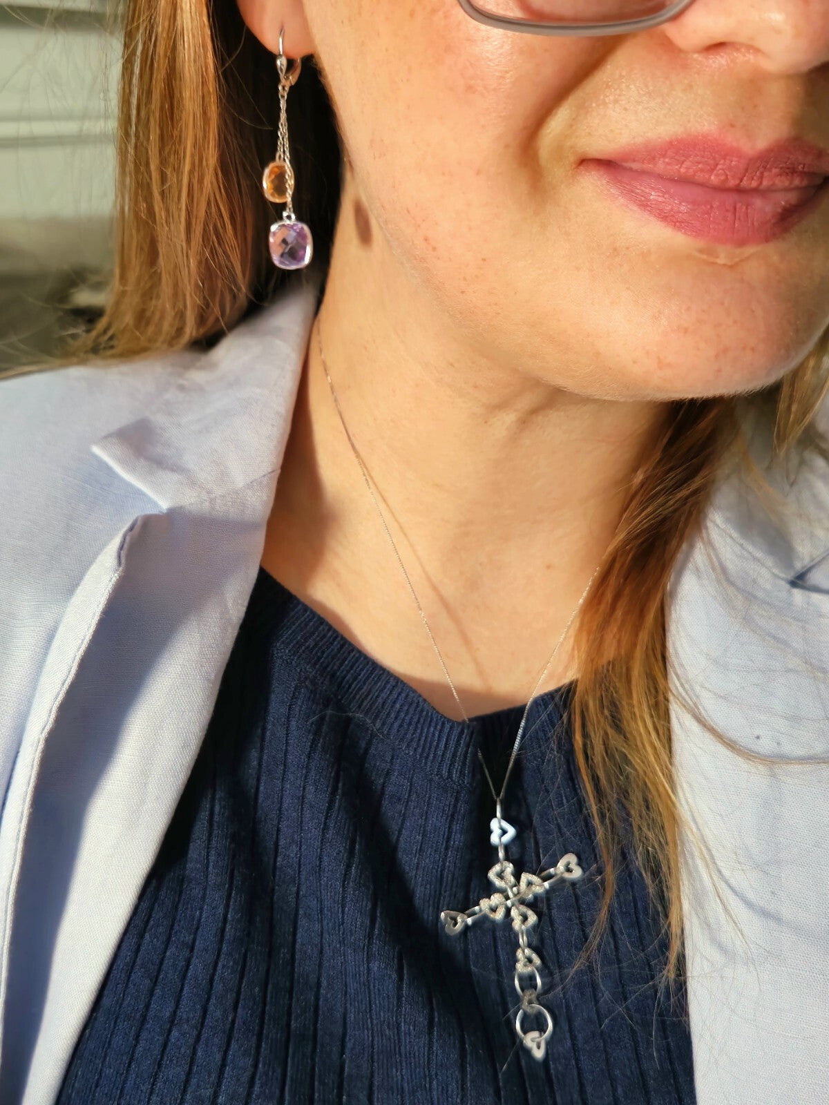 New 9ct White Gold Drop Earrings Amethyst and Citrine Big Stones Dangling Dress