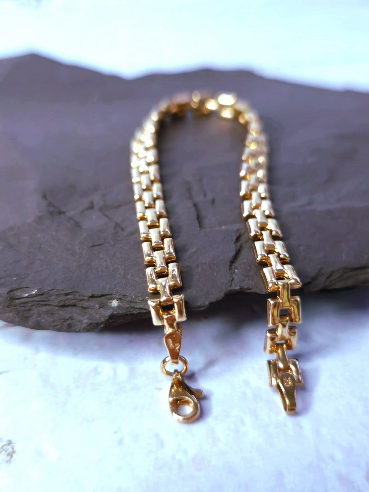 New Solid 9ct Rose Gold Brick link Bracelet Watch link Unisex 5mm Wide 7.5''
