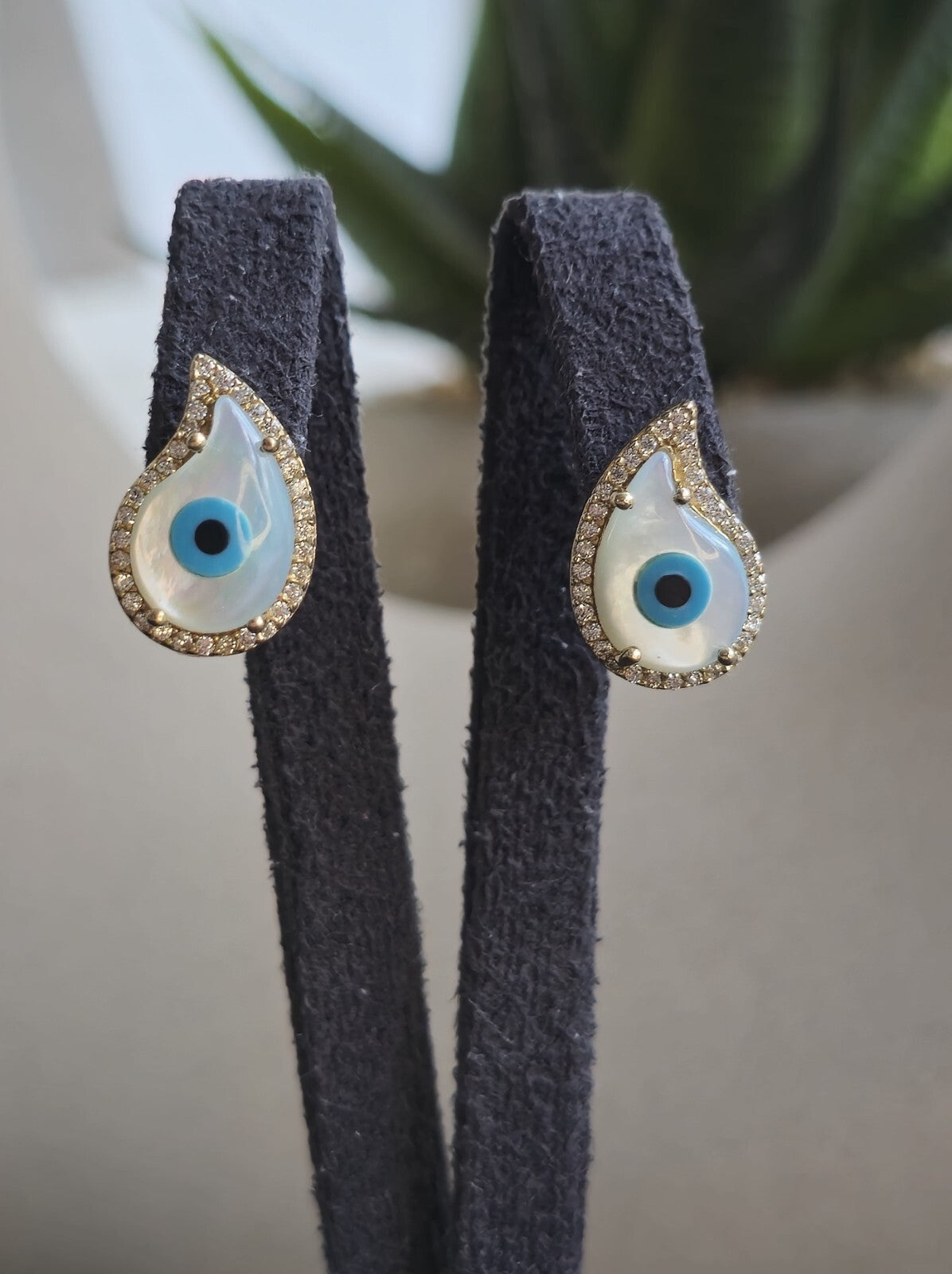14k Yellow Gold Evil Eye Set of Ring and Earrings English Clasp
