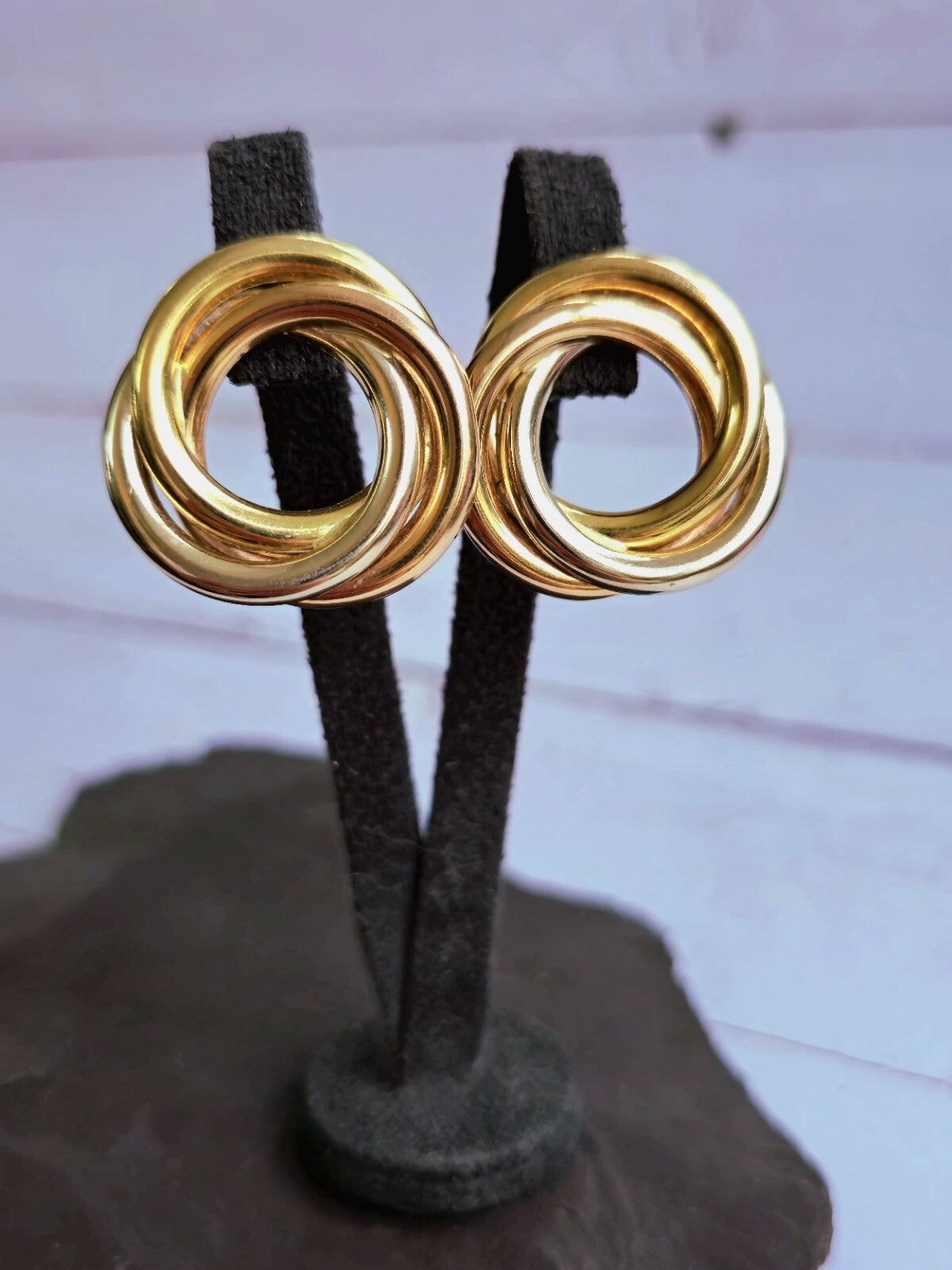 18ct Solid Yellow Gold Twisted Earrings Stud Knot Trinity Studs 28mm 7.6grams