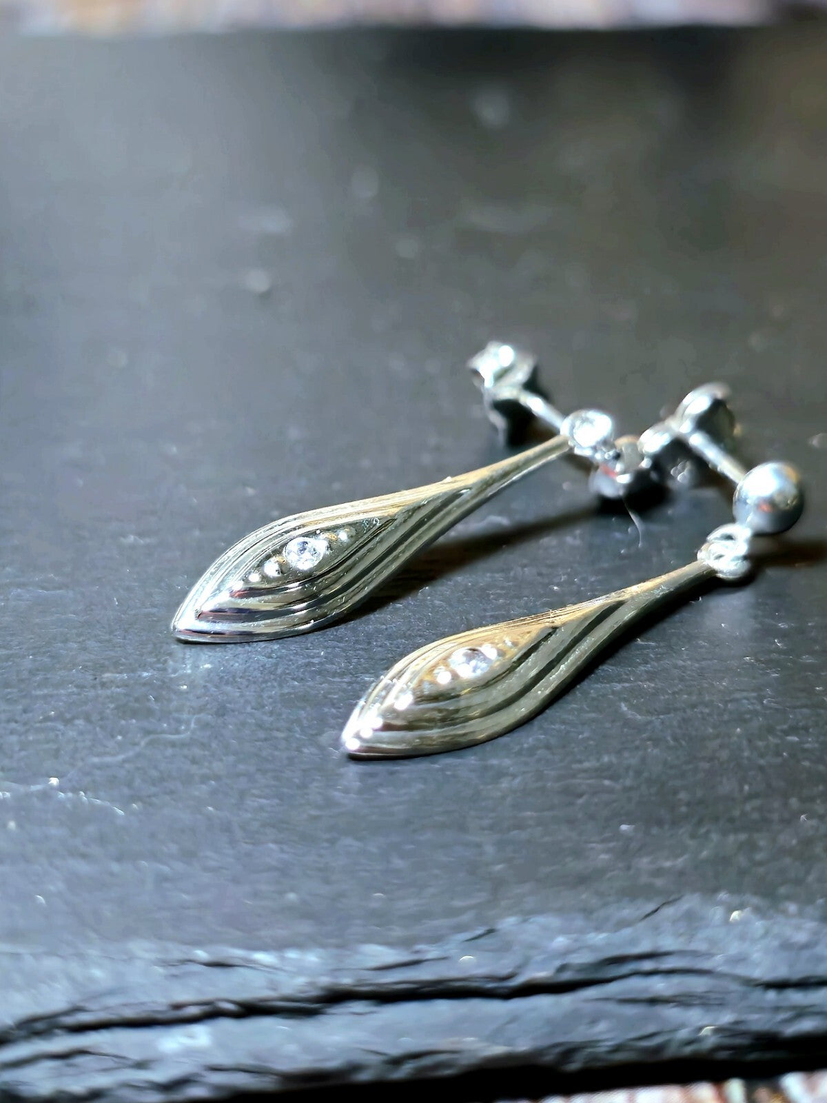 New 9ct White Gold Drop Dangling Earrings with CZ Butterfly Hallmarked Elegant