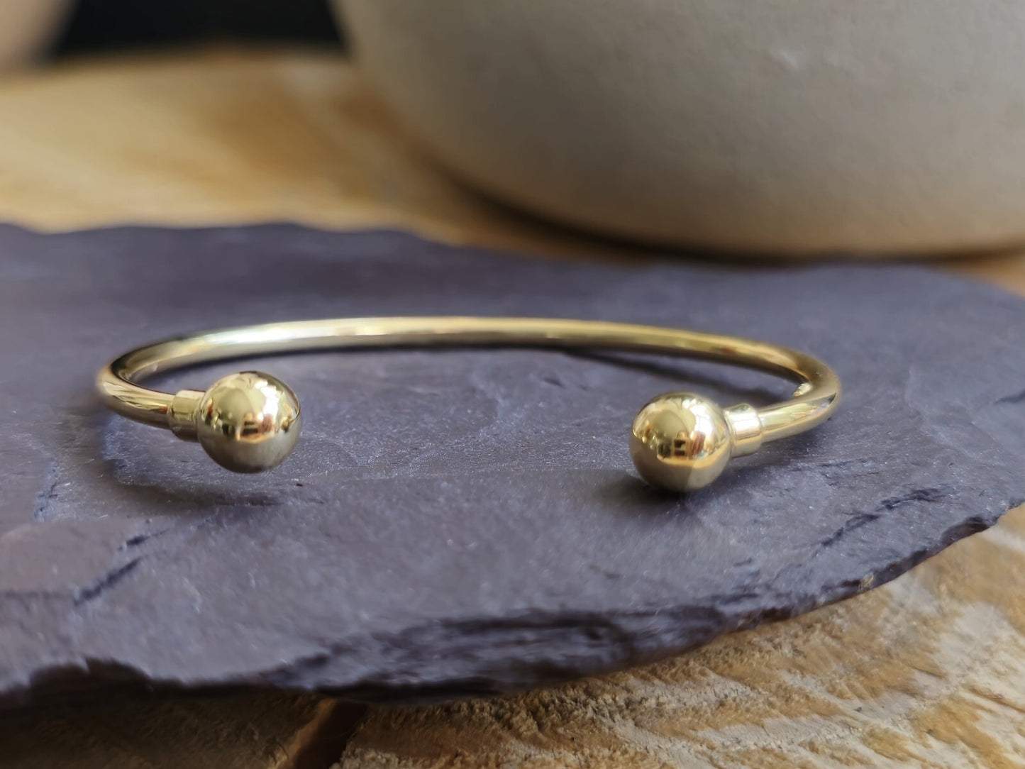 New 9k Yellow Gold TORQUE BANGLE Kids Baby TORQ BALL Open Split BRACELET Small