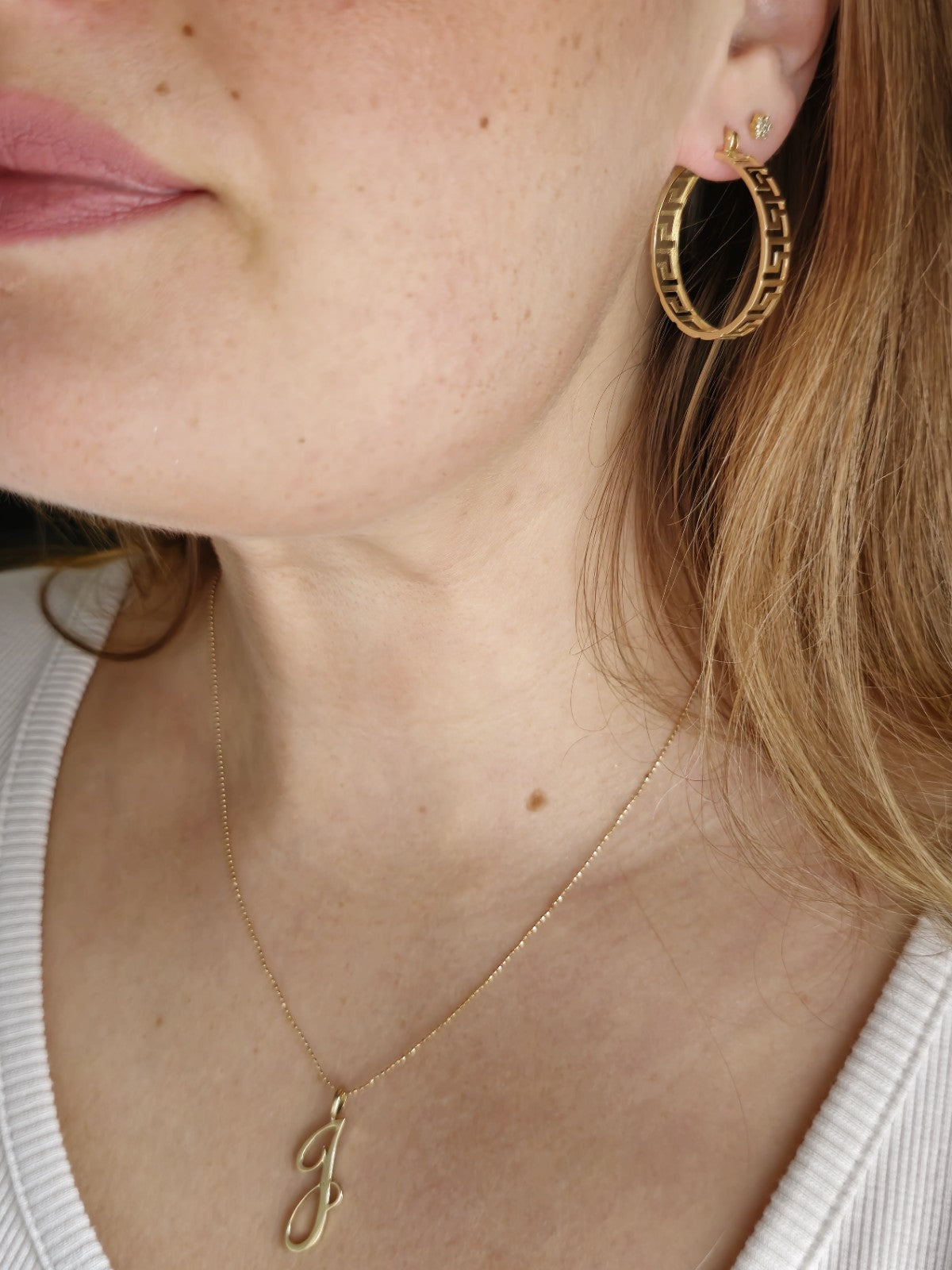 NEW 9ct Yellow Gold Solid Hoop Greek Key Earrings See Through Wide Hoops