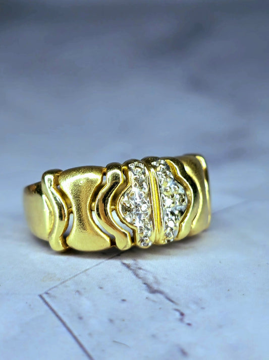 Solid 14k Yellow Gold Jewellery Set of Diamond Ring and Earrings Omega Clasp Mat