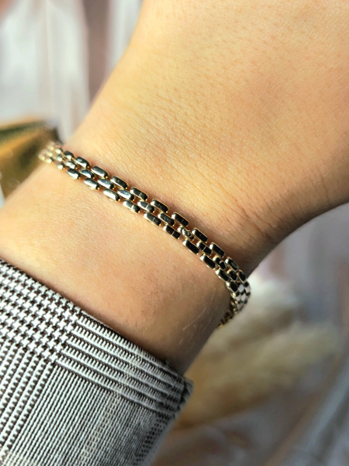 New 9ct Rose Gold Brick Link Bracelet Panthere Style Unisex 5mm Wide 7.5'' Long