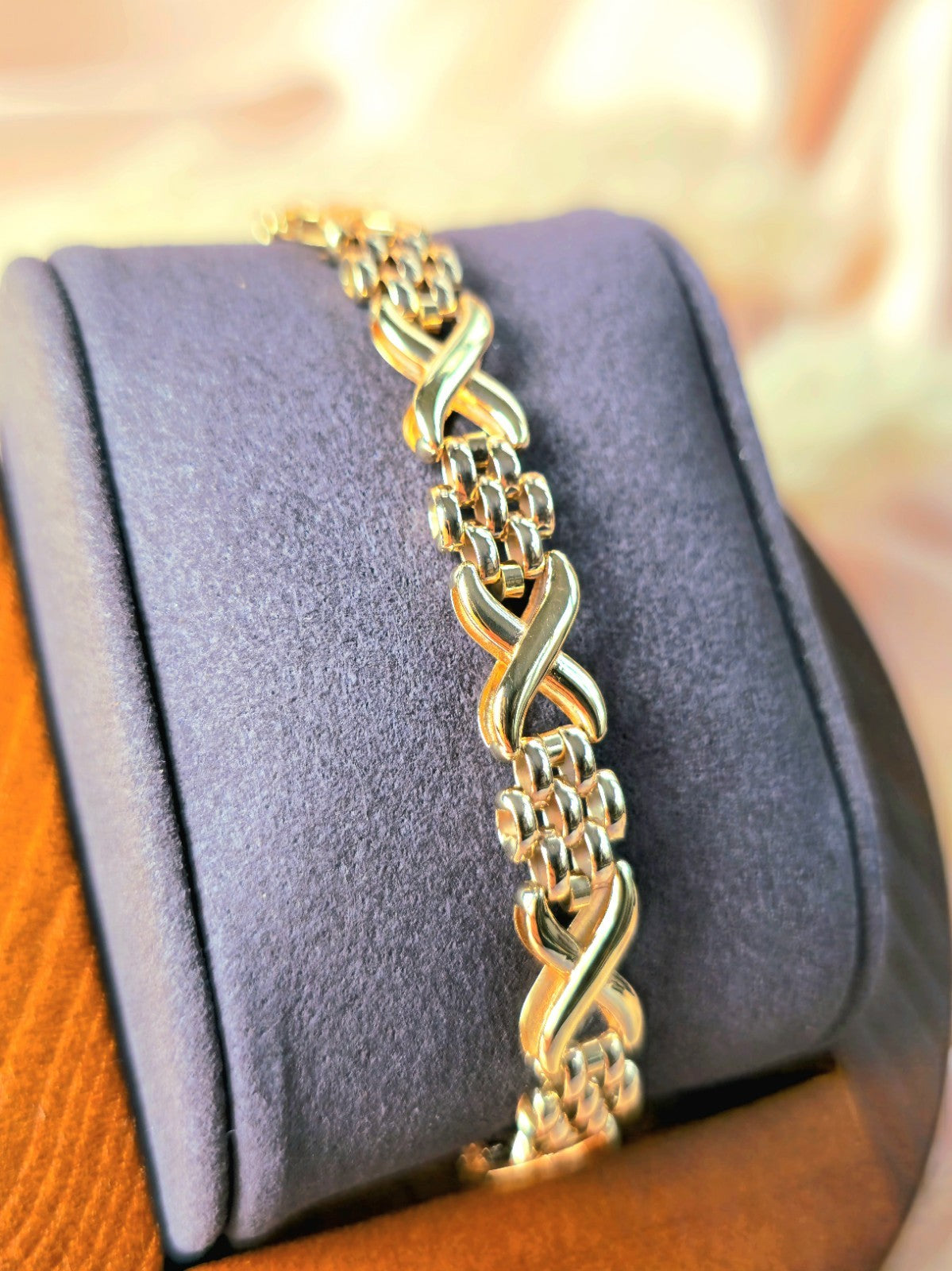 Solid 9ct Yellow Gold Beautiful Bracelet Grain X Shape Modern Gate Fancy 7.5''