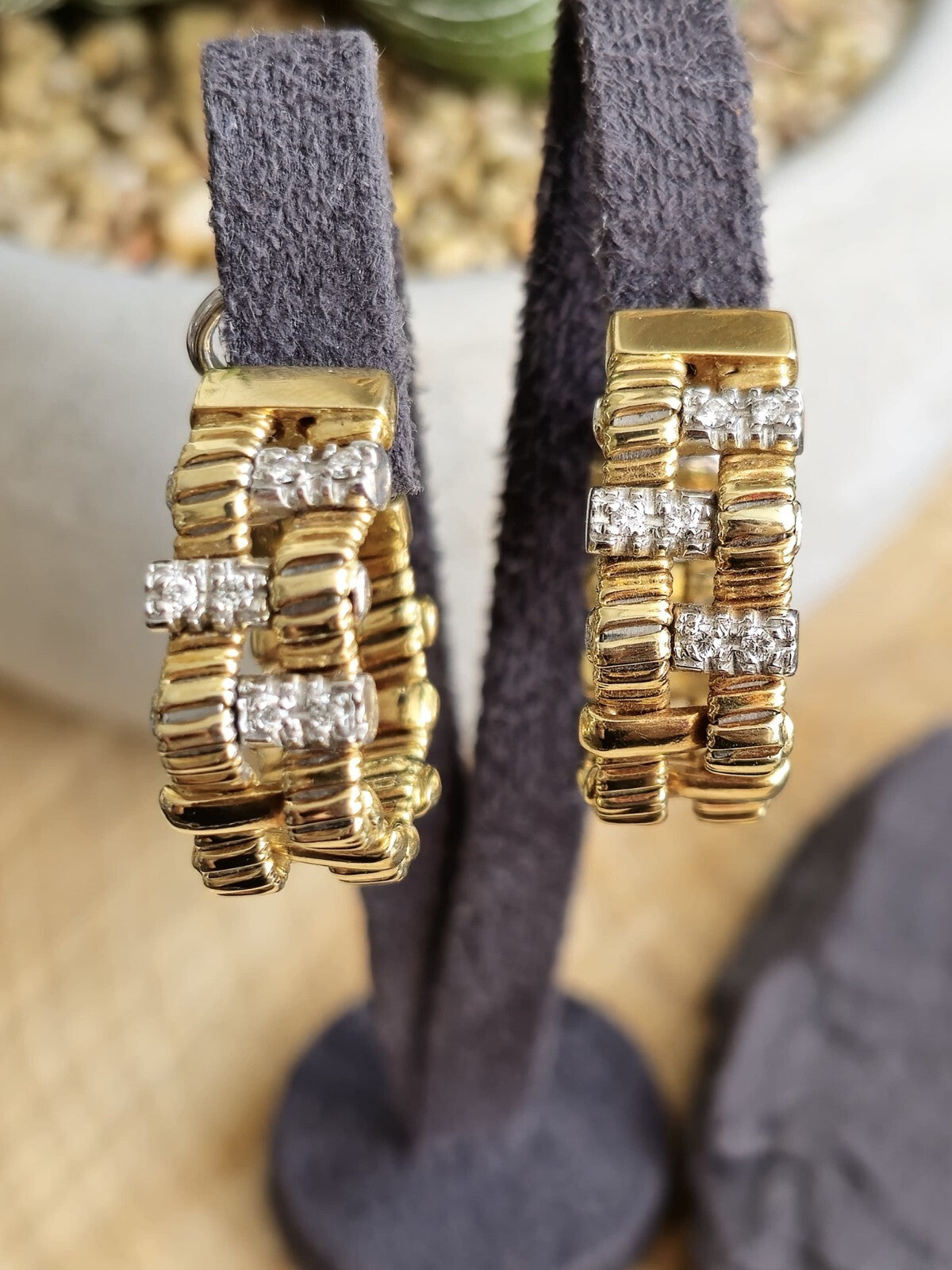 Solid 18k Yellow Gold Diamond Earrings 25mm Heavy Hoops 22 GRAMS Omega Clasp