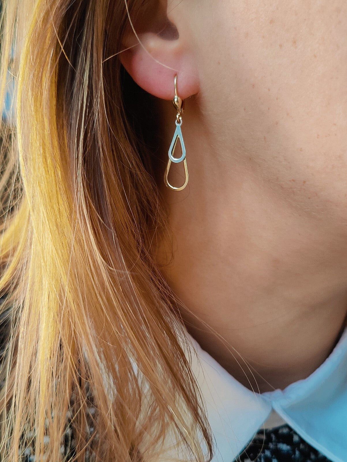 New Drop Earrings 9ct Yellow/White Gold Hallmarked Double Teardrop/ Pear Shape