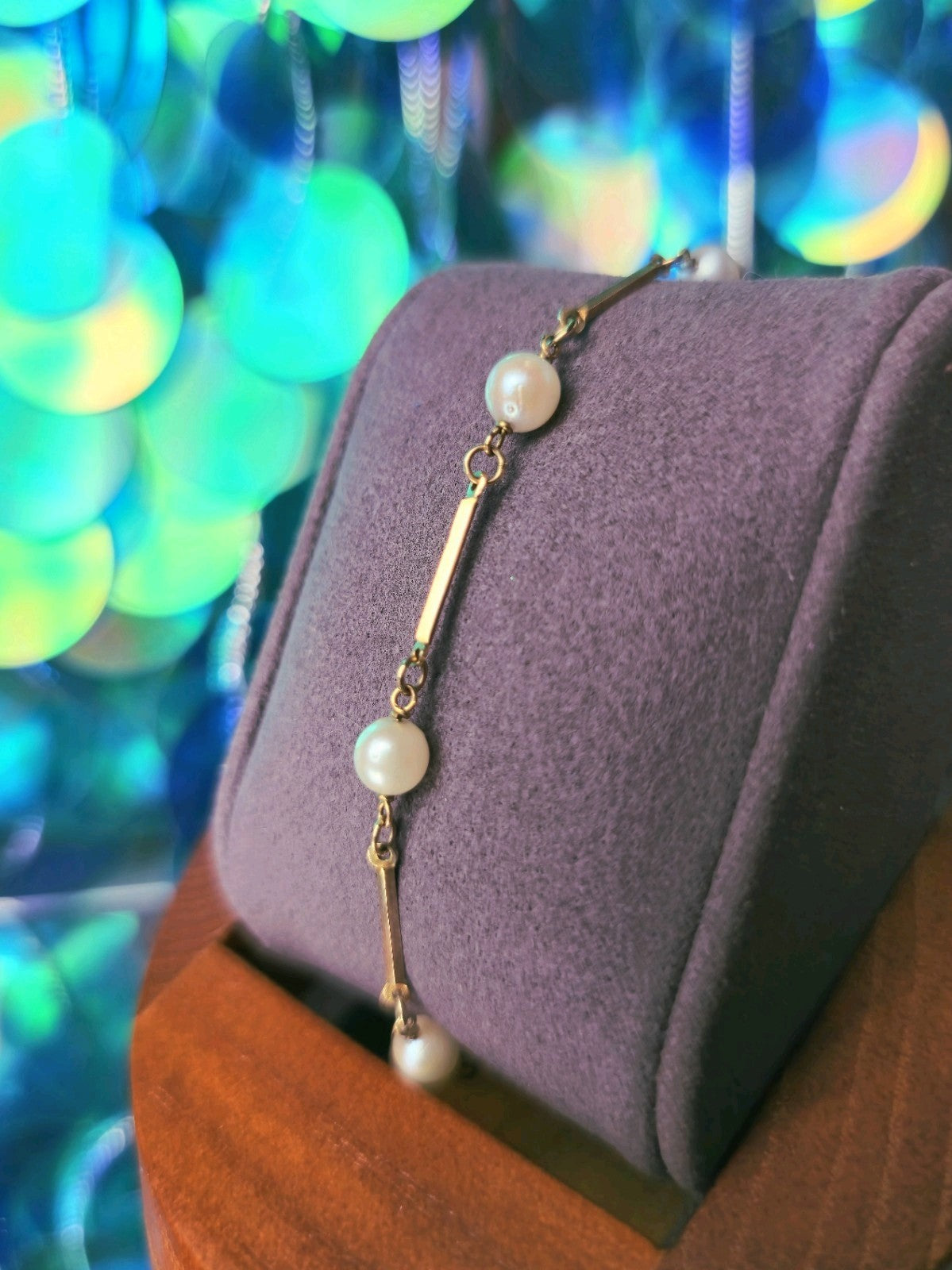 Vintage 8K Yellow Gold Pearl Bar Bracelet 18.5cm Long Hallmarked (333) 3grams