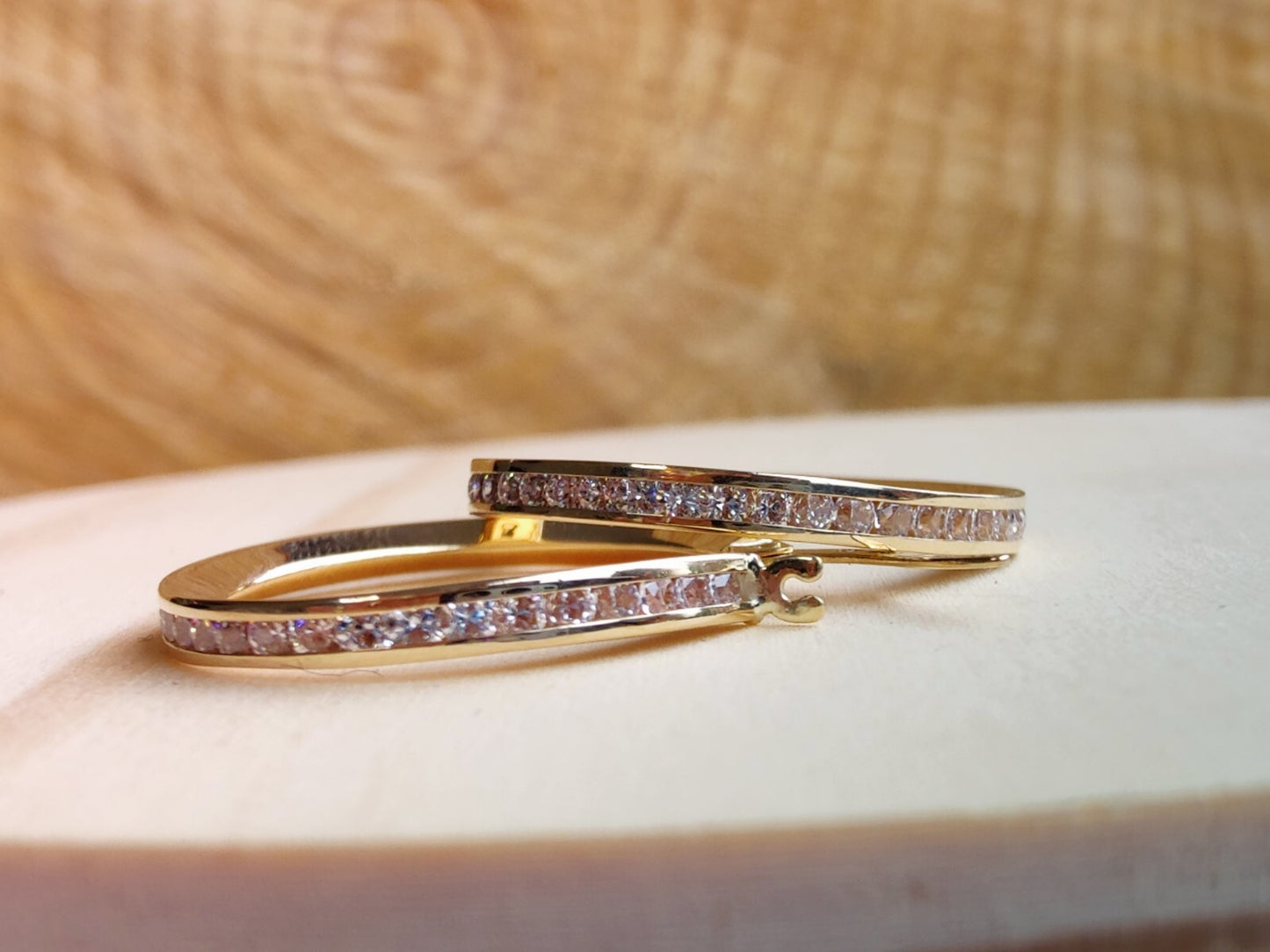9K Yellow Gold Hoops Cubic Zirconia Earrings 3.0 grams 25mm Hallmarked New CZ