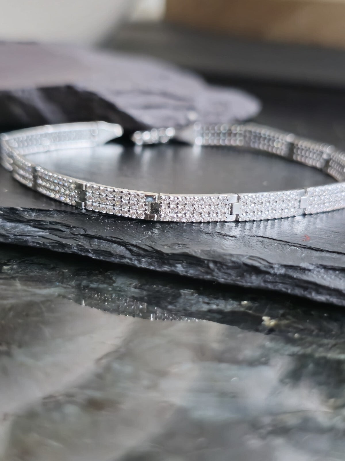 New Iced/Loaded Solid 9ct White Gold BRACELET 7.5inch C/Z Pave Hallmarked