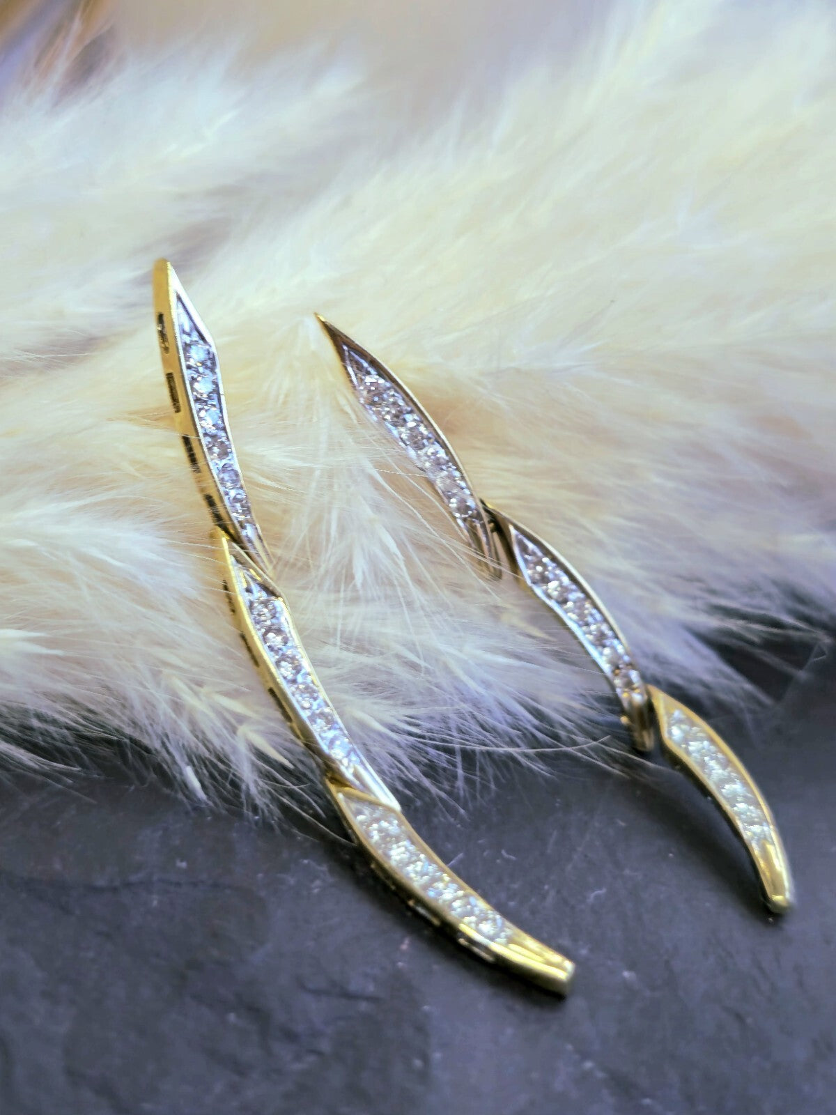 18k Yellow Gold Diamond Drop Earrings Long Segments Butterfly Hallmarked 45mm