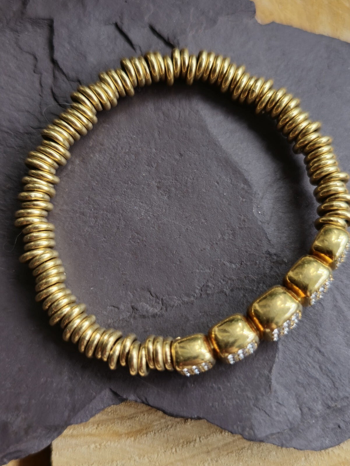 Solid 18k 750 Yellow Gold Diamond Bracelet Heavy Gold Links Circles Expandable